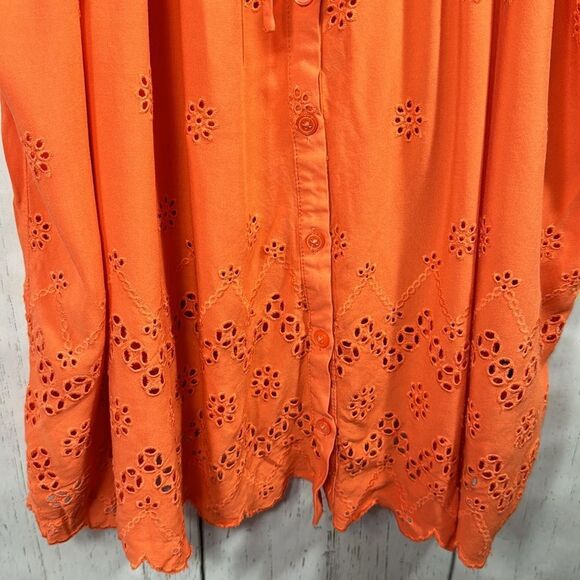 Torrid Eyelet Orange Ruffle Tie Front Womens Sleeveless Summer Casual Tank Top - Picture 10 of 13